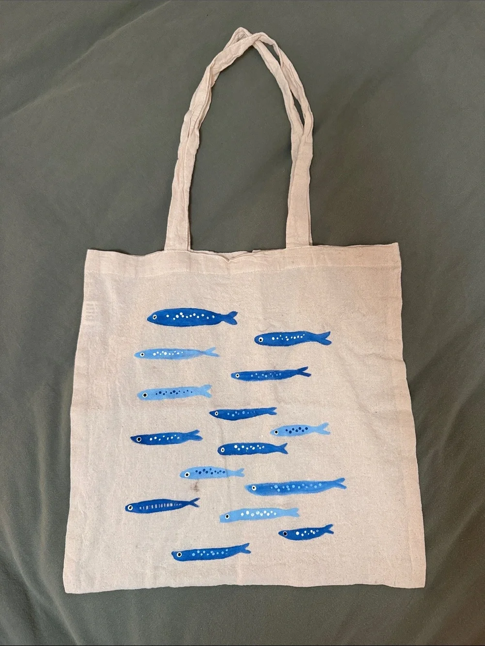 Hand-Painted Sardine Small Tote Bag